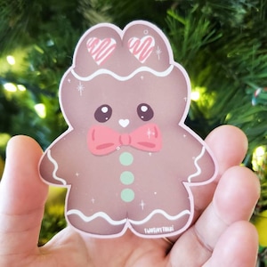 Kawaii Gingerbread Cookie 3&quot; Vinyl Sticker, waterbottle , Laptop Decal, Waterproof