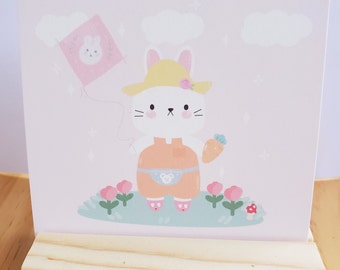 Schattige konijn vlieger kunstafdruk | Konijnenkunst | Kindermuurdecoratie | Muurkunst kinderkamer | Muurkunst voor kinderen | Kawaii konijn | Konijnenafdrukken | Babykamer voor meisjes
