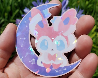 Holographic Sylveon Sticker, Eeveelution Moon Vinyl Decal