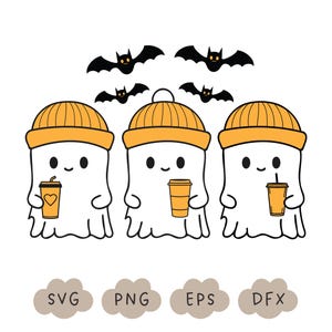 Halloween Ghost Svg, Cute Ghost PNG, Halloween Svg, Halloween Shirt, Halloween Design, Ghost Drinking Coffee, Sublimation Design, Spooky SVG