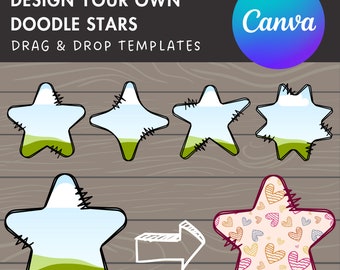 Design Your Own Doodle Starts on Canva, Star Canva Template, Drag and Drop, Editable Canva Frames, Stars Bundle, Night Star, Christmas Star