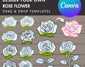 Rose Flower Canva Frames, Editable Rose Canva Template, Drag and Drop, Floral Clipart