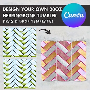 Design Your Own Herringbone Burst Tumbler Template, 20oz Straight Skinny Tumbler Canva Template, Drag and Drop, Seamless Skinny Tumbler Wrap