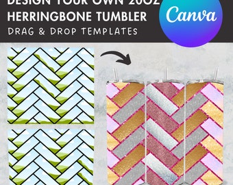 Design Your Own Herringbone Burst Tumbler Template, 20oz Straight Skinny Tumbler Canva Template, Drag and Drop, Seamless Skinny Tumbler Wrap