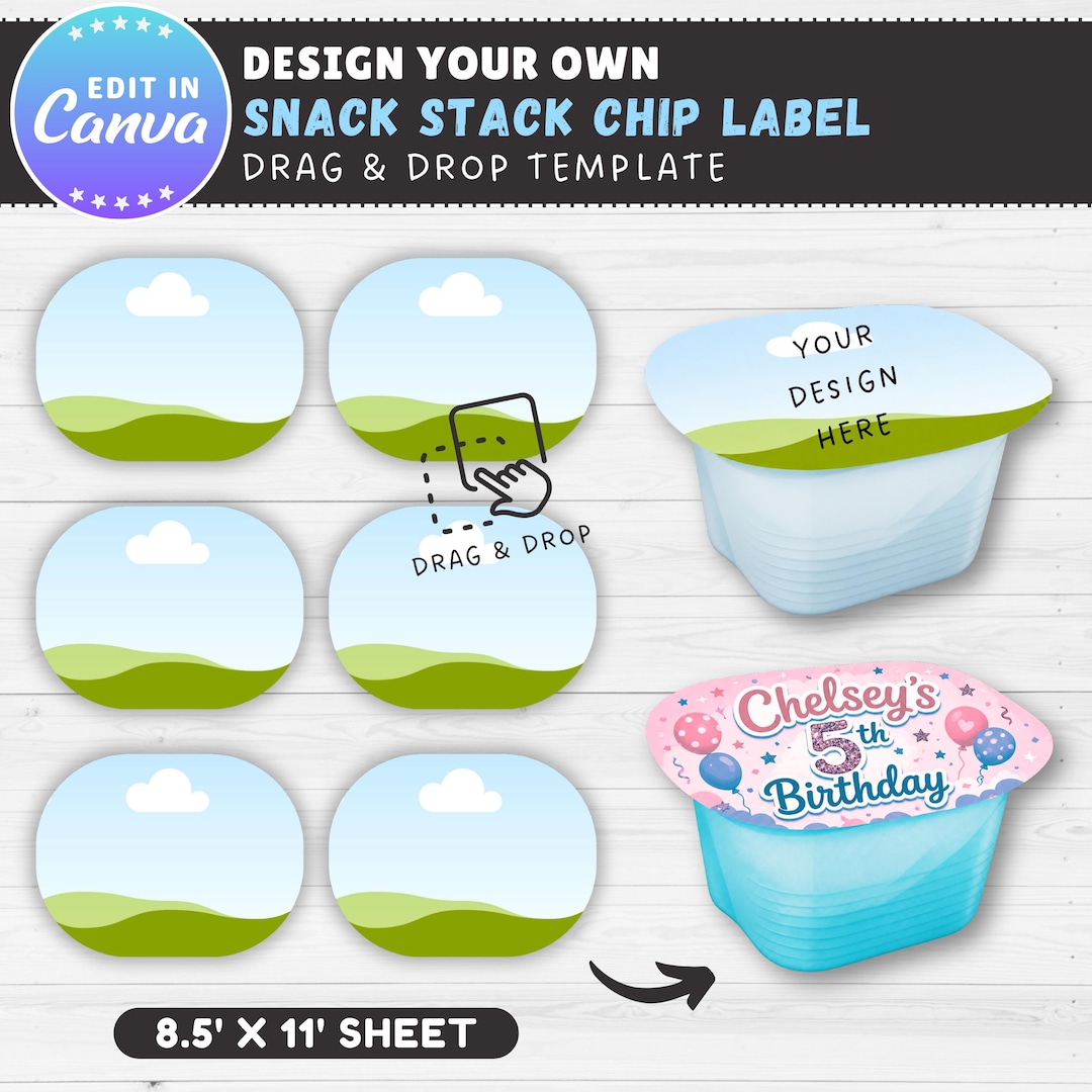 Snack Stack Chip Topper Canva Template, Editable Party Favor Label ...