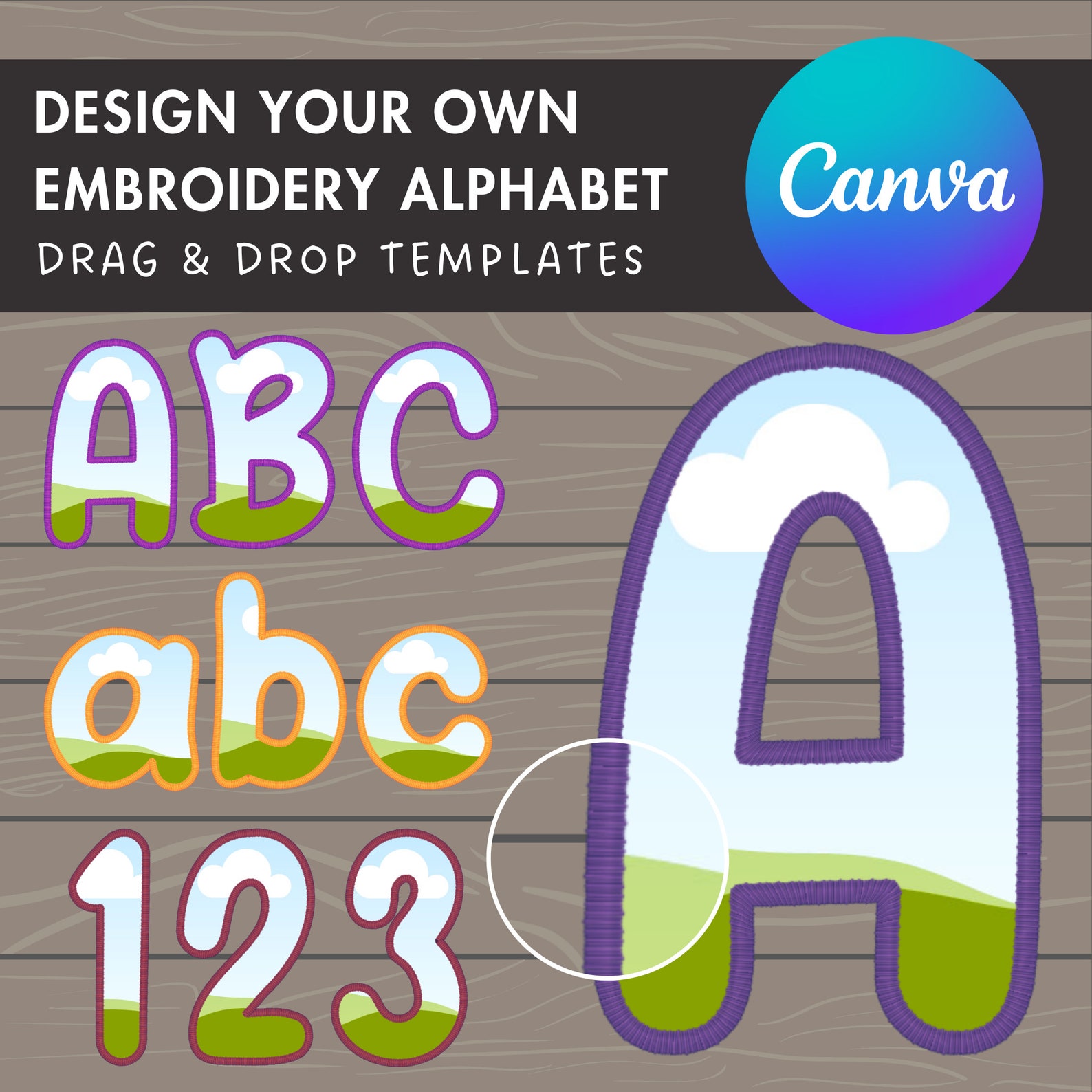 Digital Stitch Doodle Letter PNG, Faux Embroidery Applique Letters and Numbers, Drag and Drop