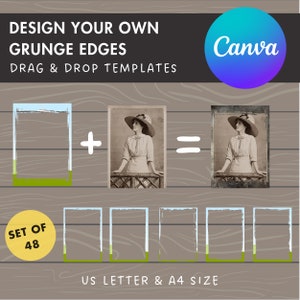 Progetta le tue cornici Grunge Edge Canva, modelli Grunge Border Canva, trascinamento semplice, bordi invecchiati, cornici per foto invecchiate modificabili