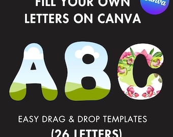 Design Your Own Letters on Canva, Doodle Letters Canva Frames, Cartoon Font Canva Template, Sublimation Design, Easy Drag and Drop Alphabet