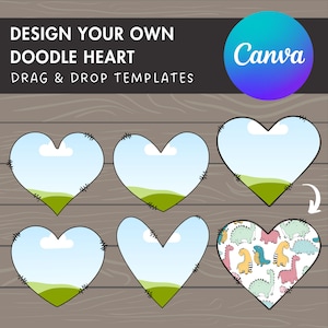 Entwerfen Sie Ihr eigenes Doodle-Herz auf Canva, Herzliebe-Canva-Vorlage, einfach per Ziehen und Ablegen bearbeitbare Canva-Rahmen, Herz-Bundle, Valentinstag