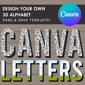 Diseñe sus propias letras 3D en Canva, plantilla de Canva del alfabeto 3D, arrastrar y soltar, alfabeto de Canva editable, paquete de marcos de Canva, carta digital