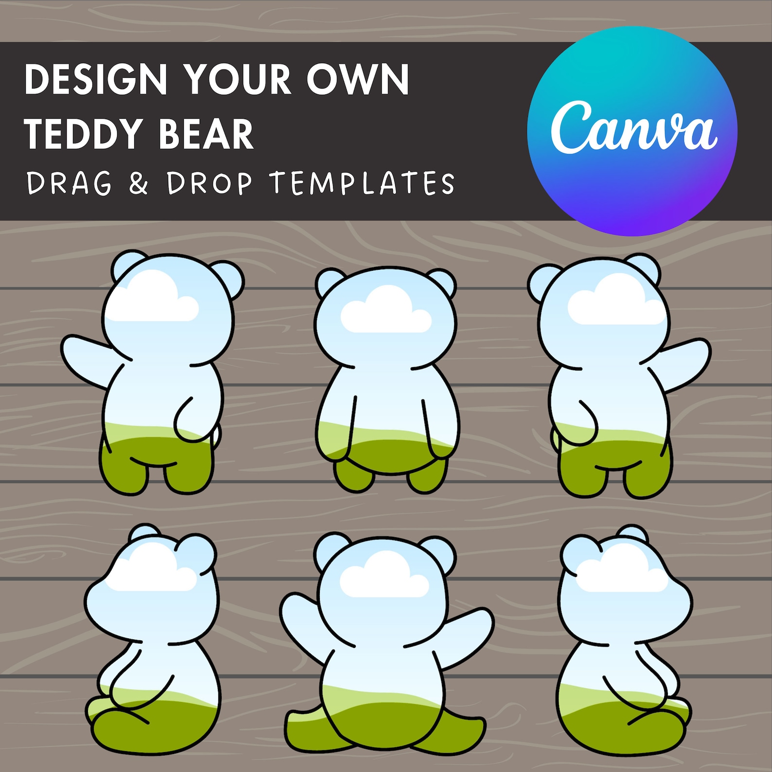 Design Your Own Teddy Bear Canva Frames, Cartoon Bear Templates, Drag ...