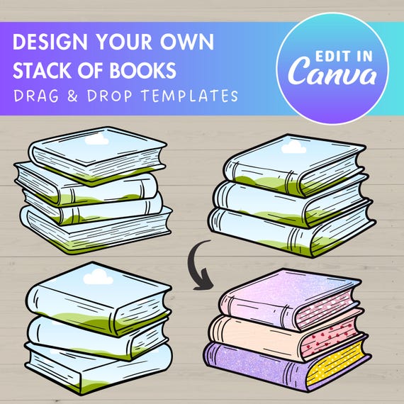 Design Your Own Stack Books on Canva, Book Stack Template, Drag and Drop Canva Frames, Reading Books  Editable Books, Sublimation Design