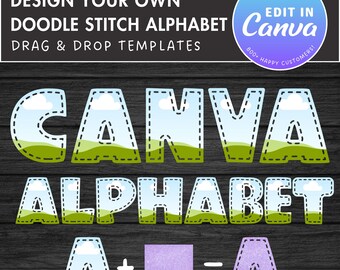 Design Your Own Stiched Letters on Canva, Doodle Letters PNG, Canva Frames Bundle, Editable Canva Letters, Drag and Drop, Digital Stitch