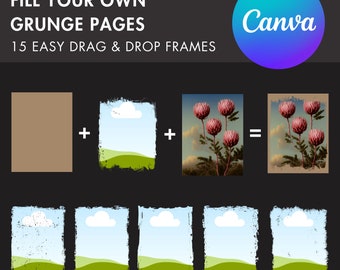 Design Your Own Grunge Page, Grunge Pages Templates, Drag and Drop Canva Frames Bundle, Editable Canva Grunge Pages, Commercial Use Frames
