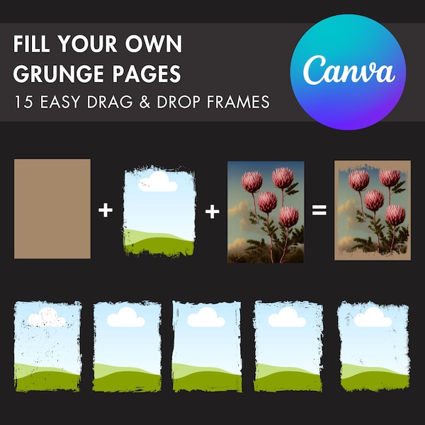 Design Your Own Grunge Page, Grunge Pages Templates, Drag and Drop Canva Frames Bundle, Editable Canva Grunge Pages, Commercial Use Frames