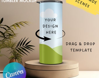 20 OZ Skinny Tumbler Mockup, Realistic Tumbler Mockup, Editable Tumbler Canva Template, Drag and Drop Canva Frame, Sublimation Mockup