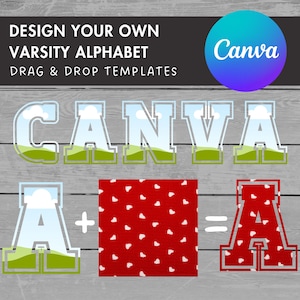 Design Your Own Varsity Alphabet on Canva, Doodle Letters Canva Frames Bundle, Editable Canva Letters Template, Drag and Drop, College Sport