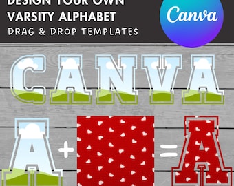Design Your Own Varsity Alphabet on Canva, Doodle Letters Canva Frames Bundle, Editable Canva Letters Template, Drag and Drop, College Sport