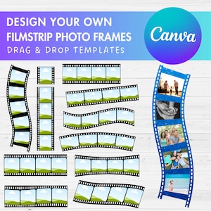 Design Your Own Photo Strip Film Canva Frames, Picture Frame Canva Templates, Drag and Drop Photo, Editable Image Collage, Retro Photo Booth