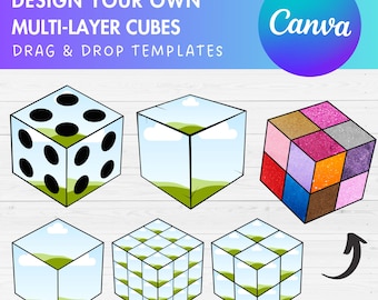 Entwerfen Sie Ihre eigenen Würfel Canva Rahmen, 3D Würfel Canva Vorlage, geometrische Canva Rahmen, quadratische Umrisse, Blockformen, 3D Box, Sublimationsdesign