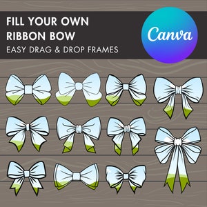 Design Your Own Ribbon Bow Canva Frames, Bow Templates, Drag and Drop Canva Frames Bundle, Editable Hair Bow, Messy Bun Bow, Tied Bow