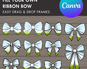 リボン ボウの Canva フレーム、ボウ テンプレート、ドラッグ アンド ドロップの Canva フレーム バンドル、編集可能なヘア ボウ、メッシー バン ボウ、タイド ボウを自分でデザイン