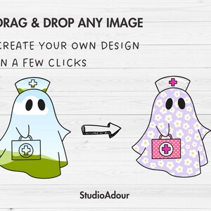 Design Your Own Nurse Ghost, Retro Ghost Canva Templates, Drag and Drop, Canva Frames Bundle, Spooky Season, Halloween Ghost, Groovy Ghost image 3