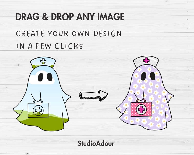 Design Your Own Nurse Ghost, Retro Ghost Canva Templates, Drag and Drop, Canva Frames Bundle, Spooky Season, Halloween Ghost, Groovy Ghost image 3