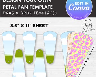 Petal Fan Editable Canva Template, Easy Drag and Drop, Sublimation Hand Fan, Wedding Fan, Paddle Fan, Canva Frames Bundle, 8.5"x11" Sheet