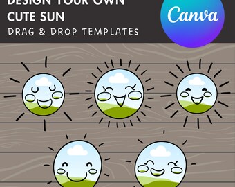 Design Your Own Smiling Sun Canva Frames, Happy Summer Sunshine Canva Template, Editable Cute Sun, Canva Frames Bundle, Beach Day Sun