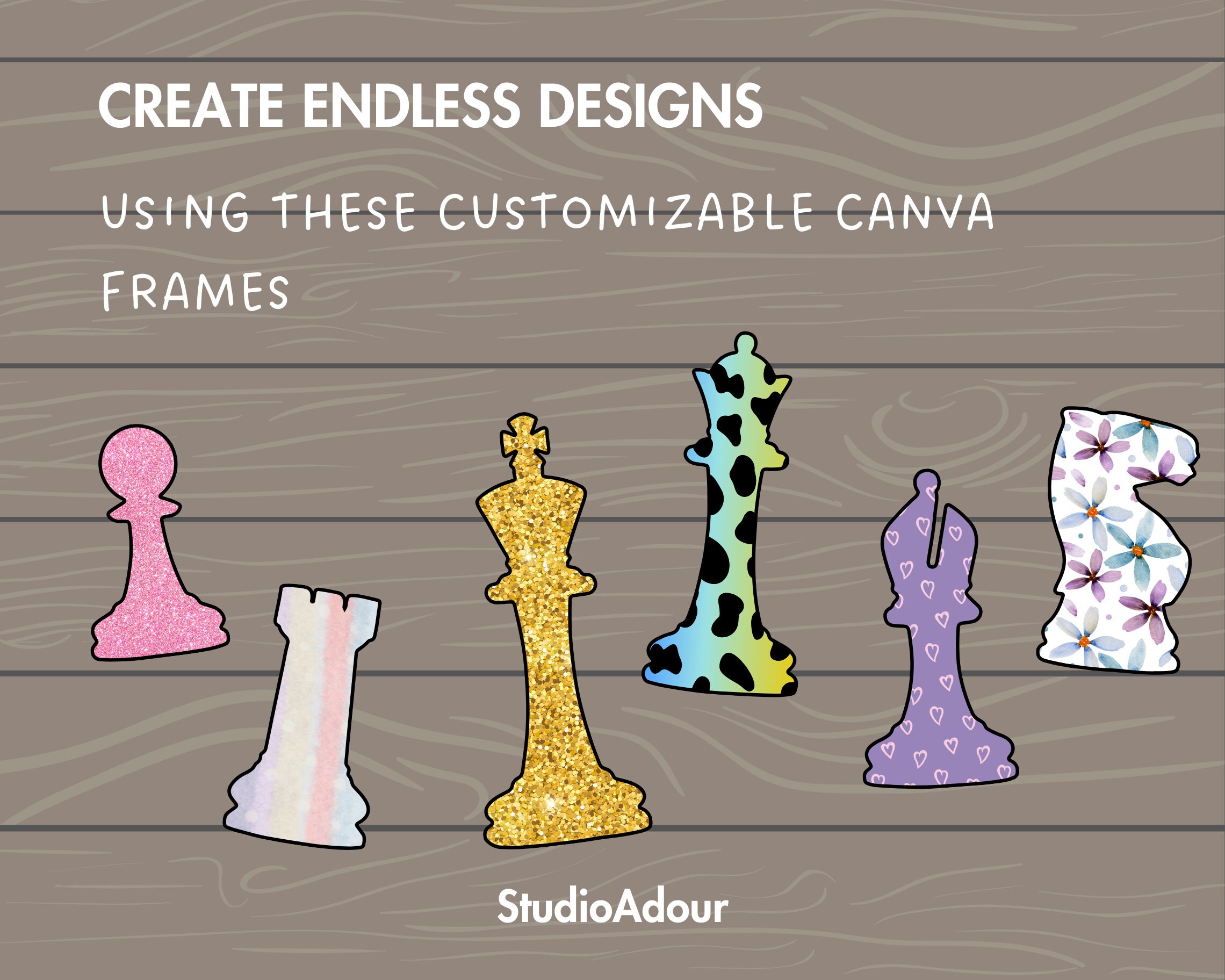 Design Your Own Chess Pieces Canva Frames, Chess Figures Canva Template ...