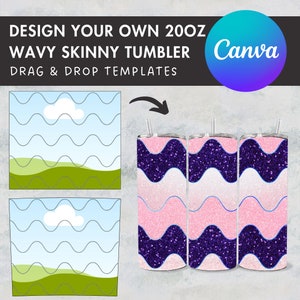 Design Your Own Waves Burst Tumbler Template, 20oz Straight Skinny Tumbler Canva Template, Drag and Drop, Wavy Seamless Tumbler Wrap