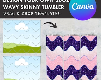 Design Your Own Waves Burst Tumbler Template, 20oz Straight Skinny Tumbler Canva Template, Drag and Drop, Wavy Seamless Tumbler Wrap