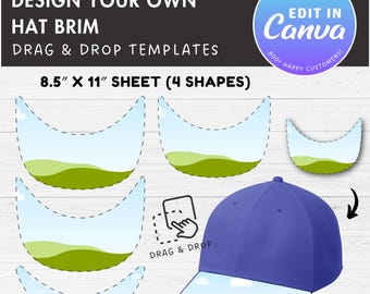 Hat Brim Editable Canva Template, Easy Drag and Drop, Baseball Cap Brim Sublimation Template, Blank Hat Canva Template, Canva Frames Bundle