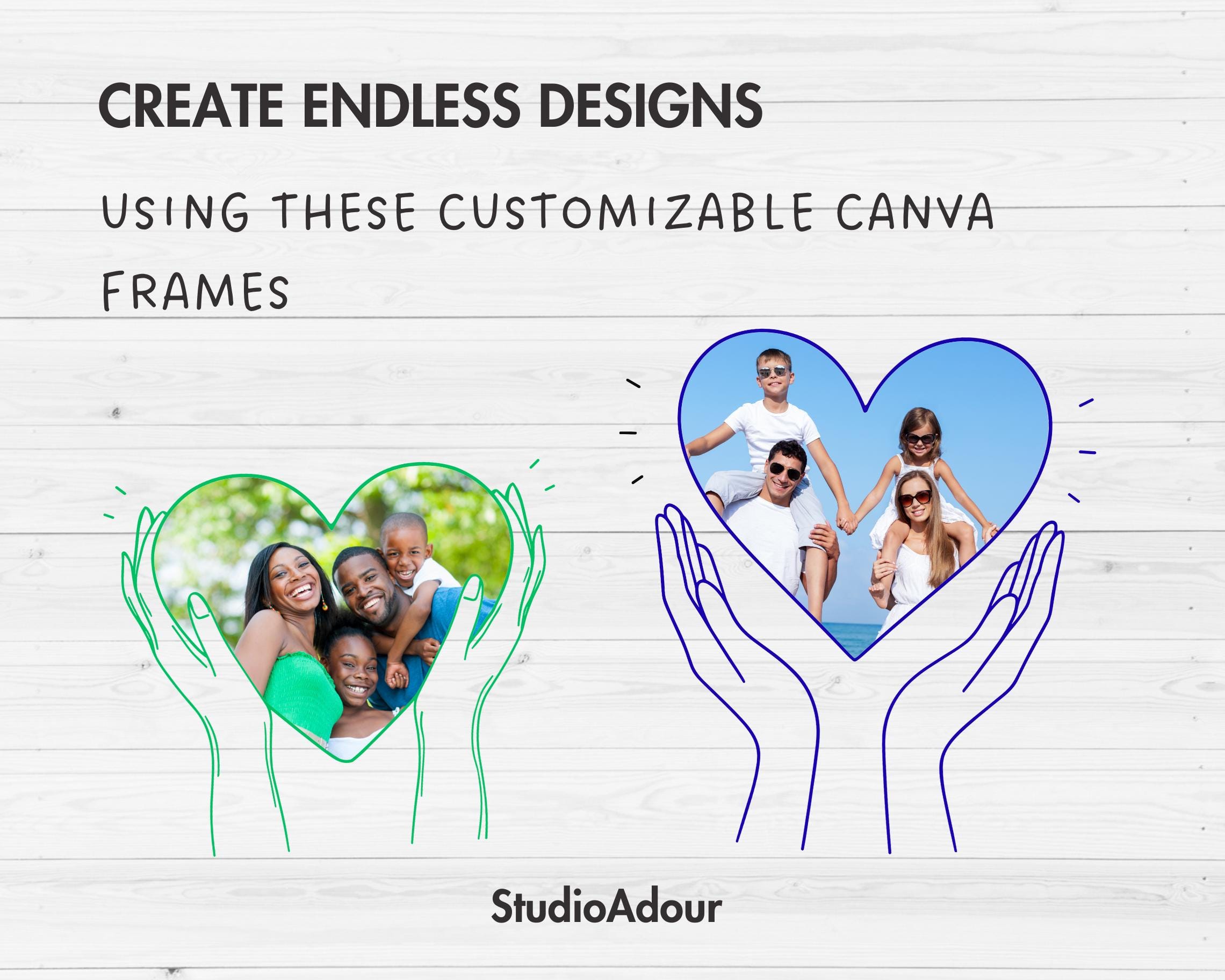 Editable Heart Canva Frames, Photo Collage Canva Template, Drag and ...