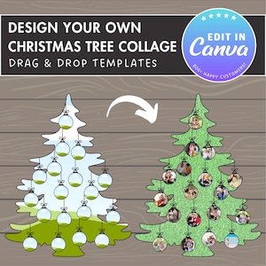 Design Your Own Christmas Tree Photo Collage in Canva, Editable Xmas Collage Canva Template, Easy Drag and Drop Photo, Family Tree Collage