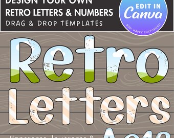 Diseña tus propias letras retro doodle en Canva, plantilla de Canva con letras desgastadas, fácil de arrastrar y soltar, letras y números editables de Canva n.° 81