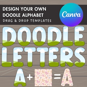Diseña tus propias letras dibujadas en Canva, plantilla de alfabeto dibujado en Canva, arrastra y suelta, fuente editable de Canva, paquete de marcos de Canva, letras PNG