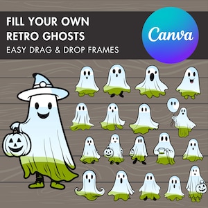 Design Your Own Retro Halloween Ghost, Ghost Canva Templates, Drag and Drop Canva Frames, Spooky Season, Halloween Clipart, Groovy Ghost