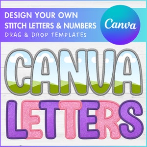 Digital Stitch Canva Letters, Faux Embroidery Applique Letters & Numbers, Canva Frames Bundle, Drag and Drop, Canva Alphabet PNG, Duotone