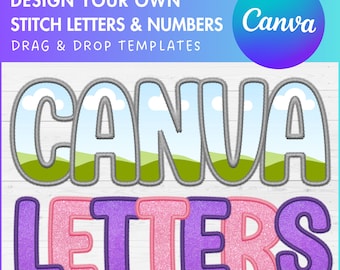 Digital Stitch Canva Buchstaben, künstliche Stickapplikation Buchstaben und Zahlen, Canva Rahmen Bundle, ziehen und ablegen, Canva Alphabet PNG, Duotone