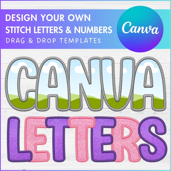 Digital Stitch Canva Letters, Faux Embroidery Applique Letters & Numbers, Canva Frames Bundle, Drag and Drop, Canva Alphabet PNG, Duotone