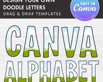 Design Your Own Canva Letters, Doodle Alphabet Canva Template, Drag & Drop, Editable Canva Font, Canva Frames Bundle, Letters and Numbers
