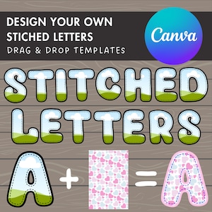 Design Your Own Stiched Letters on Canva, Doodle Letters Canva Frames Bundle, Editable Canva Letters Template, Drag and Drop, Digital Stitch