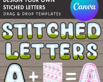 Design Your Own Stiched Letters on Canva, Doodle Letters Canva Frames Bundle, Editable Canva Letters Template, Drag and Drop, Digital Stitch