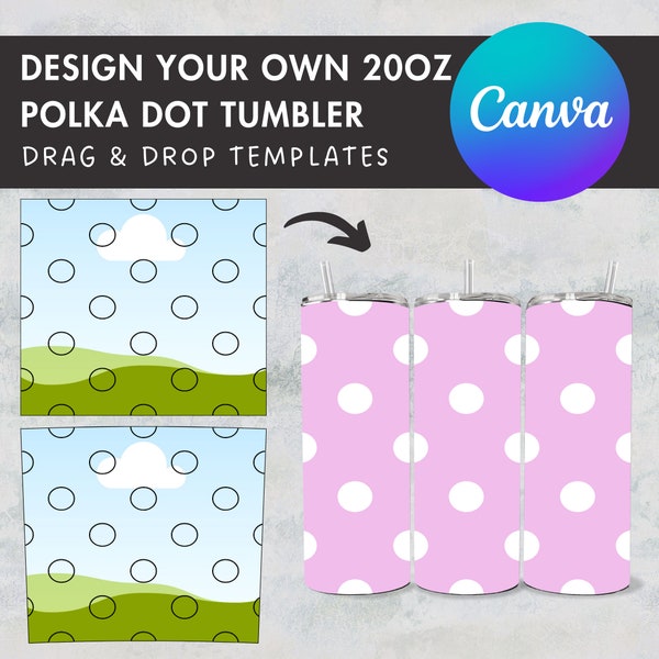 Polka Dot Tumbler Editable Canva Template, Seamless 20oz Skinny Tumbler Wrap, Drag and Drop, Burst Tumbler Template, DIY Canva Tumbler Wrap