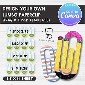 Plantilla editable de clip gigante de Canva (arrastrar y soltar fácilmente), sublimación de clip gigante, plantilla de marcapáginas de clip, paquete de marcos de Canva