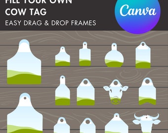 Design Your Own Cow Tag on Canva, Cow Ear Tag Canva Template, Tag Canva Frames Bundle, Editable Gift Tag Template, Drag and Drop Price Tag