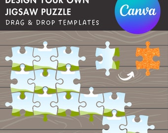 Progetta il tuo puzzle con cornici Canva, modello Canva con pezzi di puzzle modificabili, trascina e rilascia foto, mockup di puzzle, clipart di puzzle
