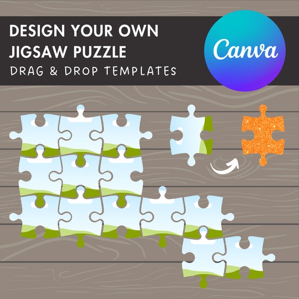 Design Your Own Jigsaw Puzzle Canva Frames, Editable Puzzle Pieces Canva Template, Drag and Drop Photo, Puzzle Mockup,  Puzzle Clipart